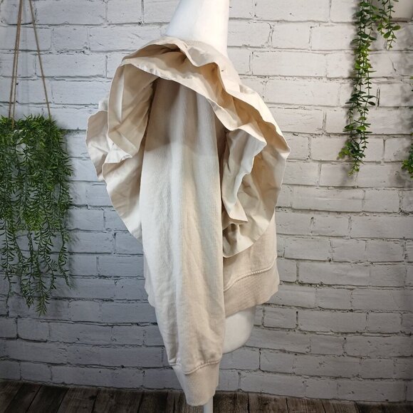 ZARA WOMENS FRILLED RUFFLE SWEATSHIRT, SIZE SMALL, CREAM COLOR, CROPPED - Picture 7 of 9